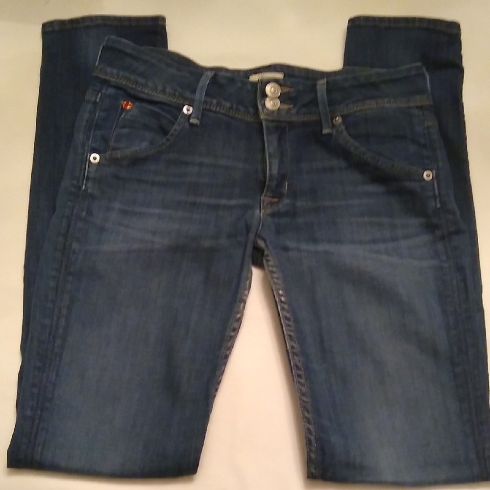 Hudson Skinny Jeans Dark Blue Denim with Silver Buttons, #26 - Picture 3 of 11